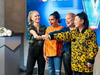 The four Tournament of Champions Winners, Brooke Williamson, Maneet Chauhan, Tiffani Faison, and Mei Lin with their Championship Rings, as seen on Tournament of Champions, Season 5.